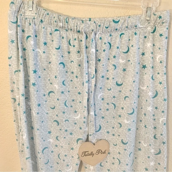 NWT Pajama Pants Large (Girls) Totally Pink Grey w/ Teal and White Moons Stars - Picture 3 of 10